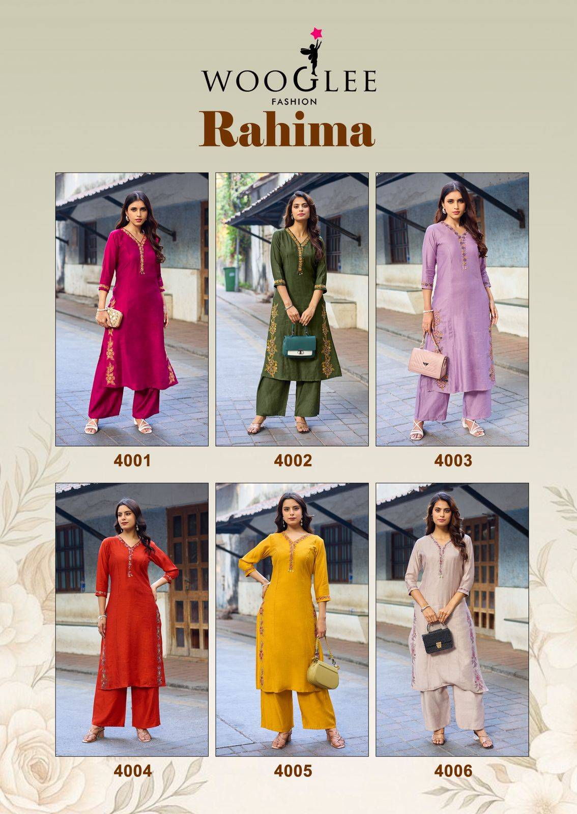  Rahima By WOOGLEE 4001 To 4006 Series Beautiful Festive Suits Colourful Stylish Viscose Weaving readymade dresses At Wholesale Price